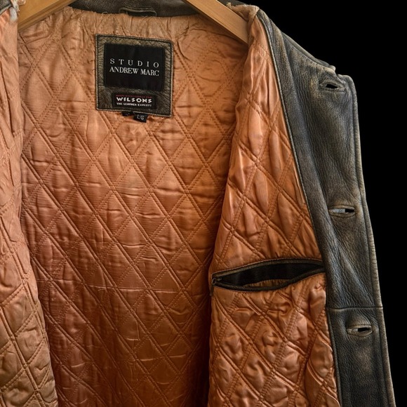 Vintage Wilson Studio Andrew Marc 100% Leather Lined Coat Men's‎ Size Large - Picture 5 of 11